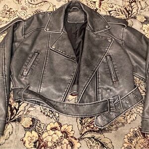 Women's Gray Leather Jacket